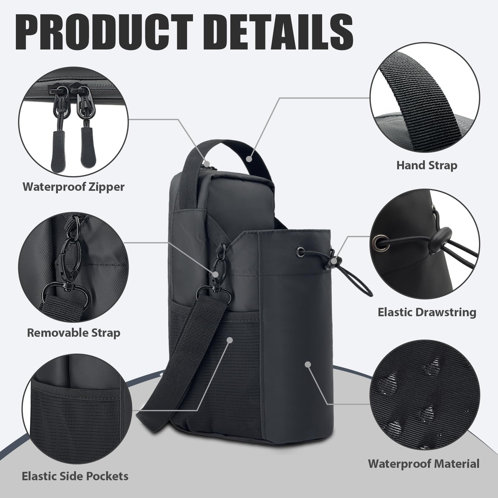 Magnetic Fitness Water Bottle Bag with Shoulder Strap