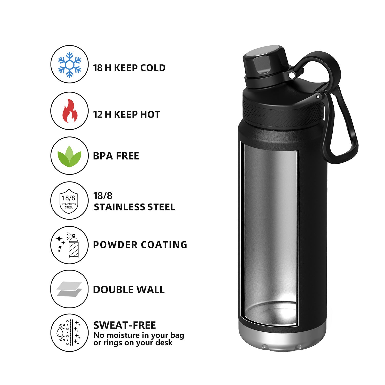 Double-layer stainless steel sports water bottle